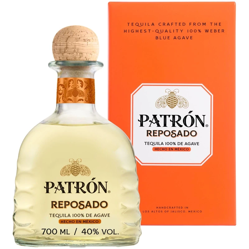 PATRÓN Reposado Premium Tequila with Gift Box, 40% ABV, 70cl / 700ml, Made from 100% Weber Blue Agave, Handcrafted in Small Batches in Mexico, Aged For Over 2 Months in Oak Casks (Packaging May Vary)