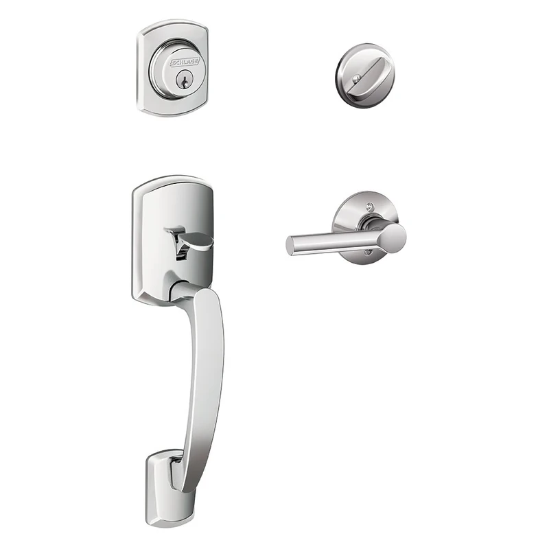 Greenwich Single Cylinder Handleset and Broadway Lever, Bright Chrome (F60 GRW 625 BRW)