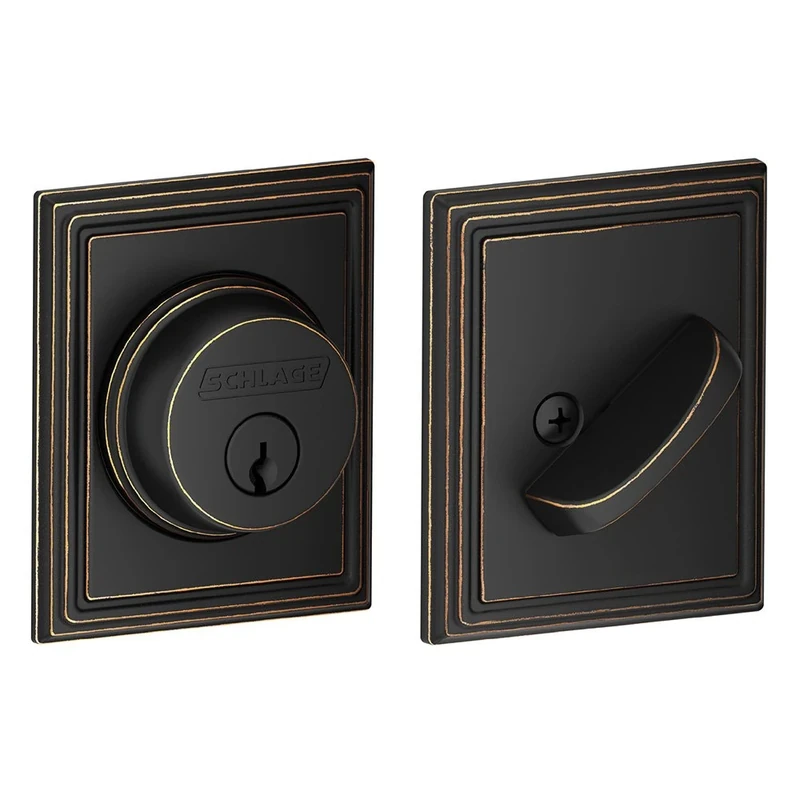 SCHLAGE B60NADD716 Deadbolt with Addison Trim Keyed 1 Side, Highest Residential Security, Aged Bronze