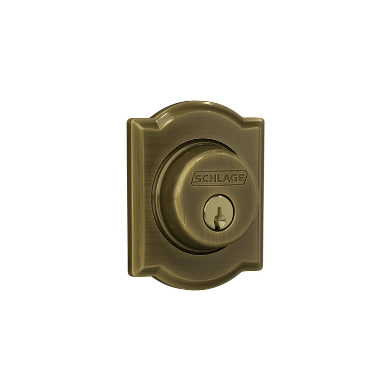 SCHLAGE B60 N CAM 609 Deadbolt with Camelot Trim Keyed 1 Side, Highest Residential Security, Antique Brass