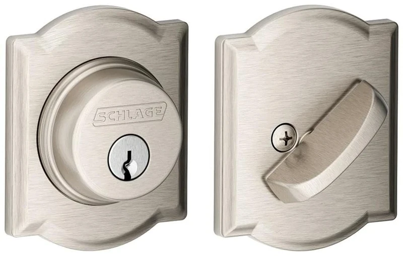 SCHLAGE B60NCAM619 Deadbolt with Camelot Trim Keyed 1 Side, Highest Residential Security, Satin Nickel