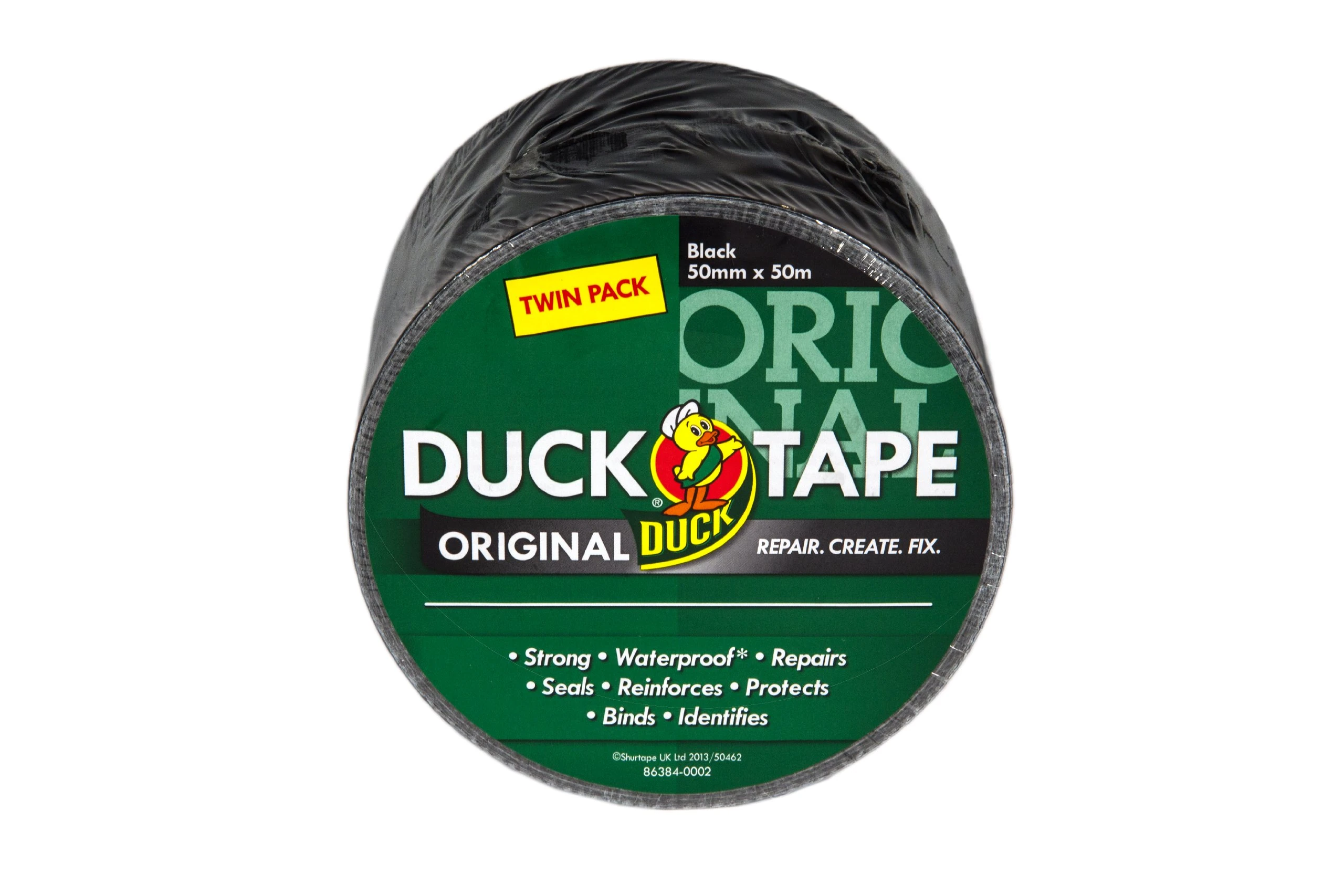 Duck Tape Original Black, 50mm x 50m (Twin Pack), the Original High Strength Waterproof Gaffer and Duct Adhesive Cloth Repair Tape