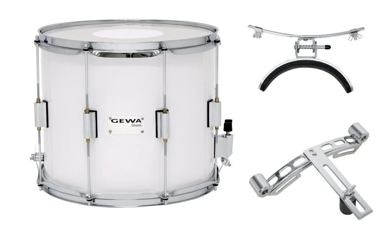 GEWA marching drum/parade drum, birch shell white, 14 x 12", 8 tension rods, Remo USA heads, incl. vent plate and knee rest