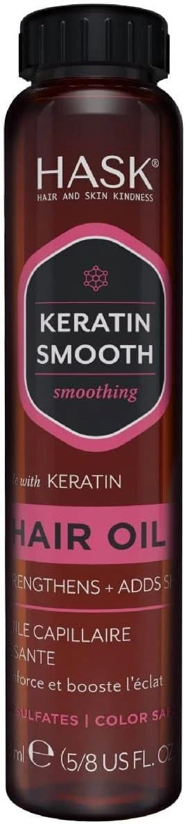 HASK Keratin Smoothing Shine Oil Vial for all hair types, colour safe, gluten-free, sulfate-free, paraben-free - 1 18mL Vial