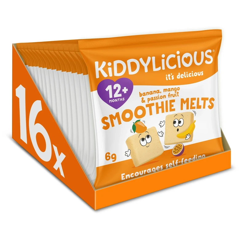 Kiddylicious Banana, Mango & Passionfruit Smoothie Melts - Delicious Snacks for Kids - Suitable for 12+ Months - 16 Packs