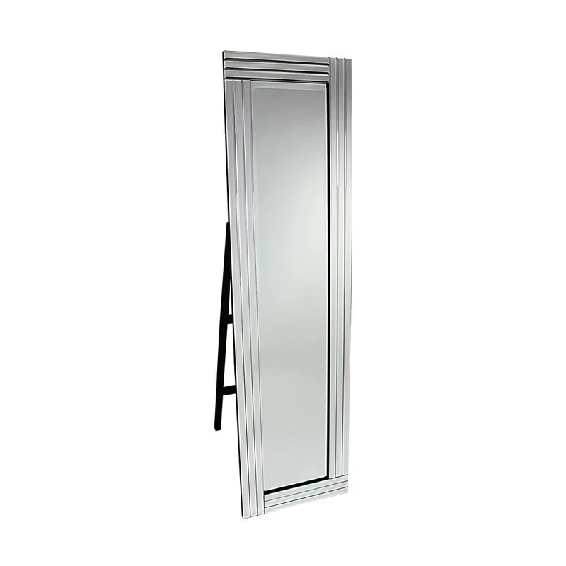 Modern triple panel frame venetian glass free standing cheval stand up salon, bedroom, hall mirror - 15in x 59in