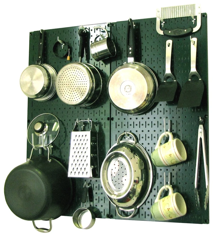 Wall Control Kitchen Pegboard Organizer Pots and Pans Pegboard Pack Storage and Organization Kit with Green Pegboard and White Accessories - Image 1