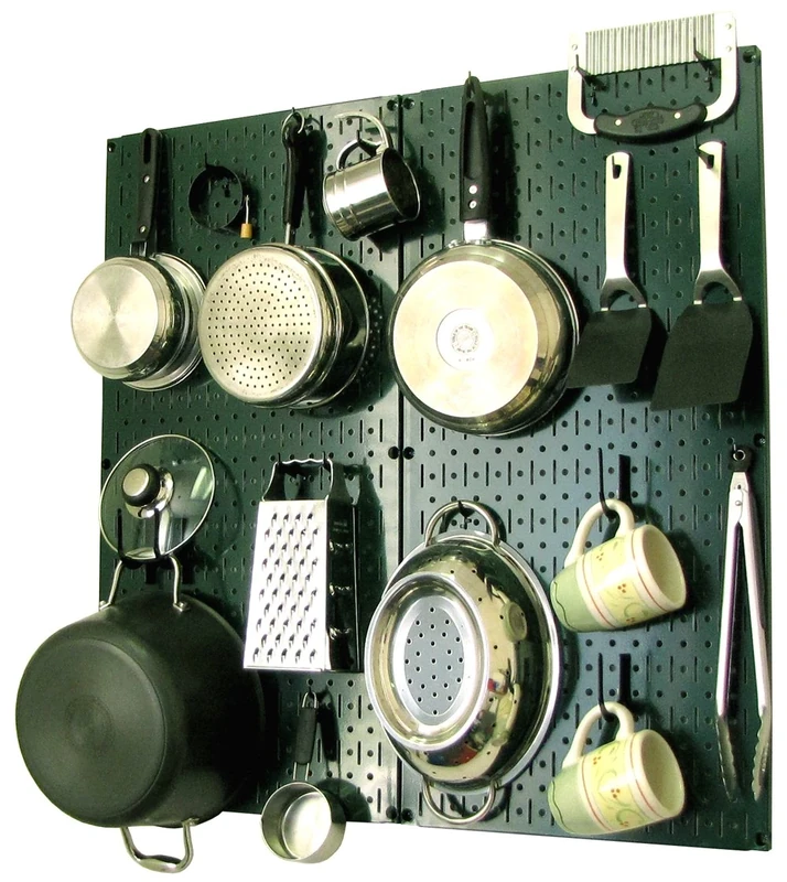 Wall Control Kitchen Pegboard Organizer Pots and Pans Pegboard Pack Storage and Organization Kit with Green Pegboard and Black Accessories