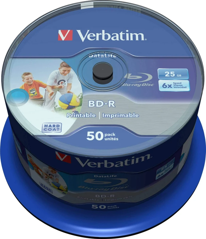 Verbatim 43812 25GB 6x BD-R SL Datalife Inkjet Printable - 50 Pack Spindle