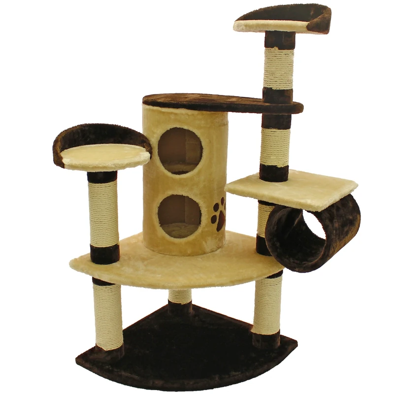 Mool Deluxe Cat Activity Centre and Scratching Tree/ Post with Hidey-Holes/ 5 Viewing Platforms, 114 cm, Beige/ Brown