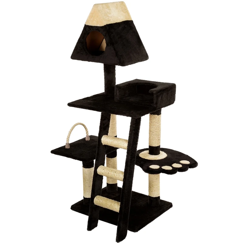 Mool Deluxe Cat Scratching Tree/ Post Activity Centre with 2 Hidey-Holes and 4 Viewing Platforms, 130 cm, Black/ Cream