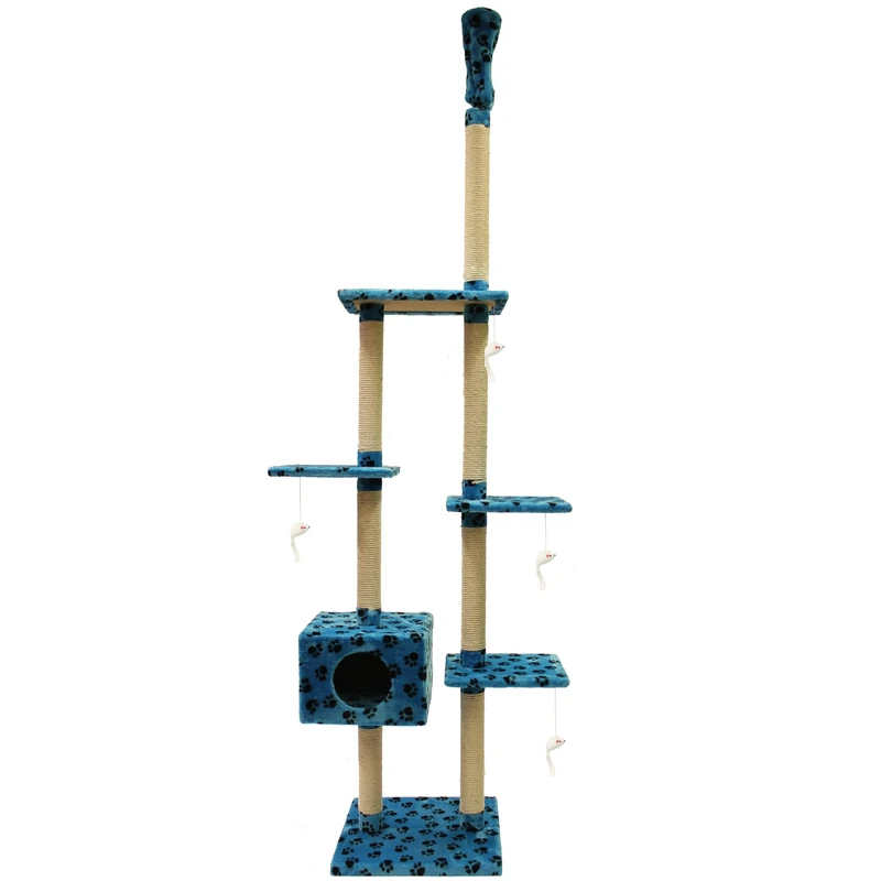 Mool Deluxe Cat Activity Centre and Scratching Tree/Post with Hidey-Hole and 4 Viewing Platforms and 4 Mouse Toys, 122 cm, Cream