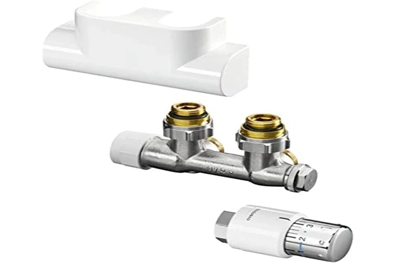 Oventrop Bathroom Radiator Accessory Set (Including 'Uni SH' Thermostatic Head and 'Multiblock T' Corner Connection Fitting) White