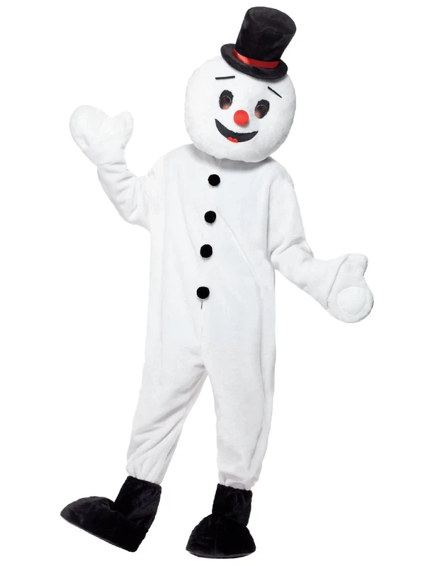 Smiffys Snowman Mascot Costume, White – Adult Christmas Fancy Dress Outfit with Oversized Head, Bodysuit, Hat & Bootcovers, Fun Full-Body Festive Costume for Parties, Events & Holiday Entertainment