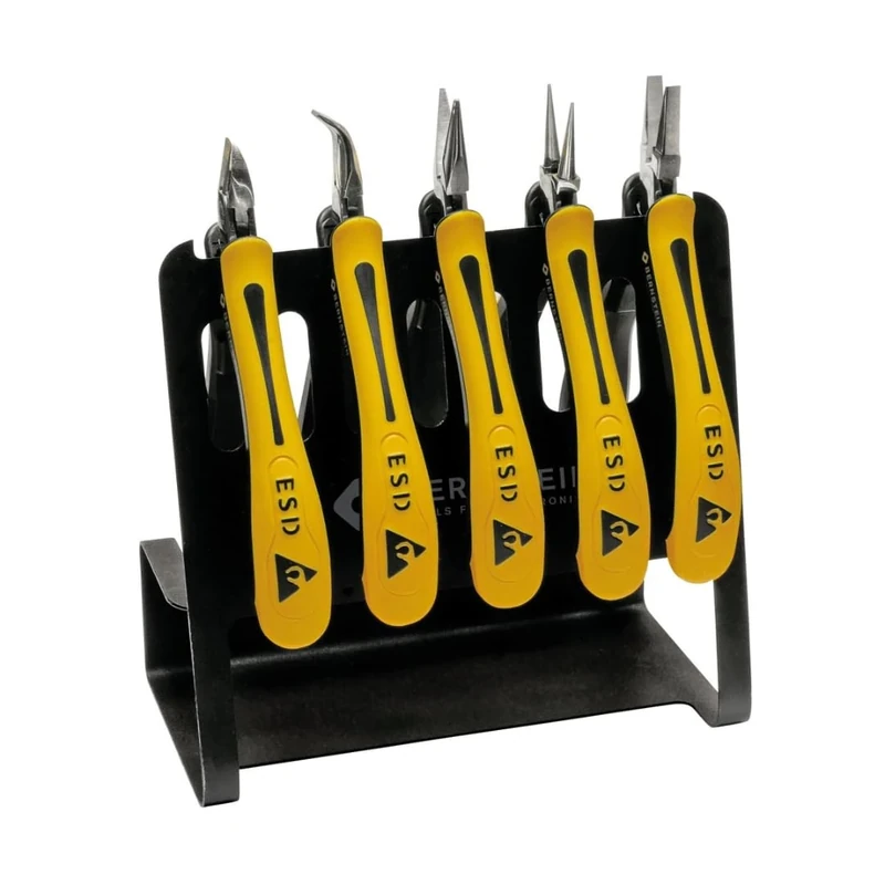 Bernstein ESD Classic Line Vario Pliers Set, 5 Pieces (Including ESD Tool Holder), Electronic Pliers Set, Precision Mechanics Tool Set