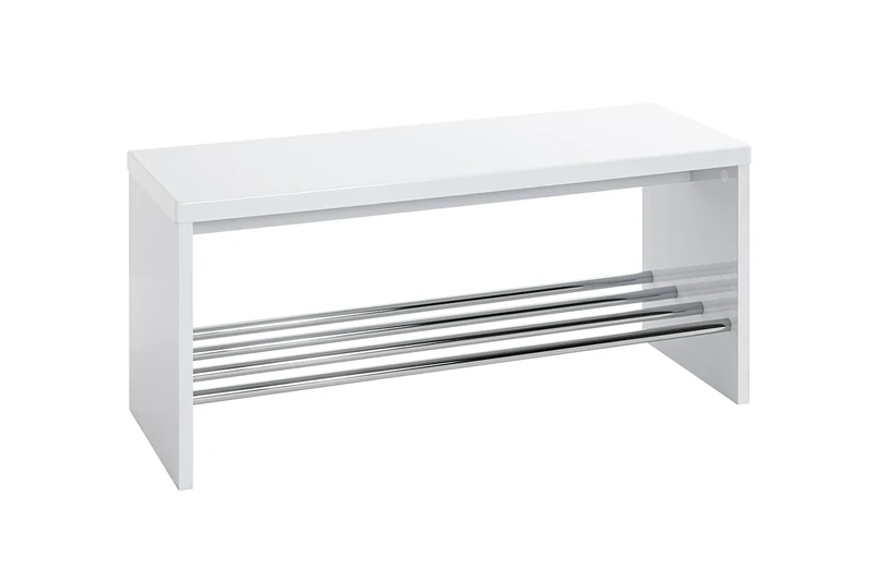 HAKU Möbel Shoe-Bench Chrome, White, Mdf, Metal - Size: W 81 cm X H 40 cm X D 30 cm, Style: Modern