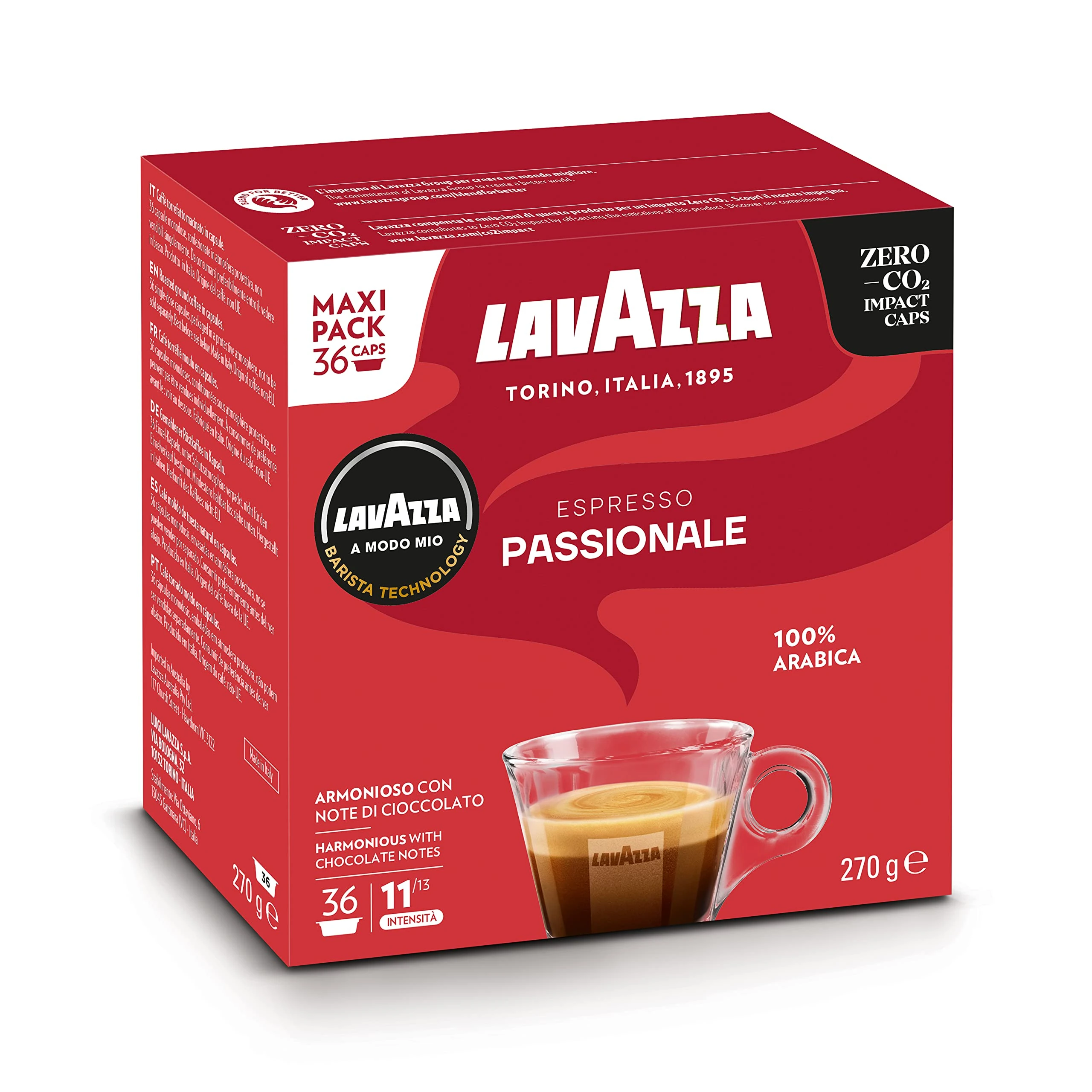 Lavazza A Modo Mio Passionale Coffee Pods Espresso, 100% Arabica, 36 capsules