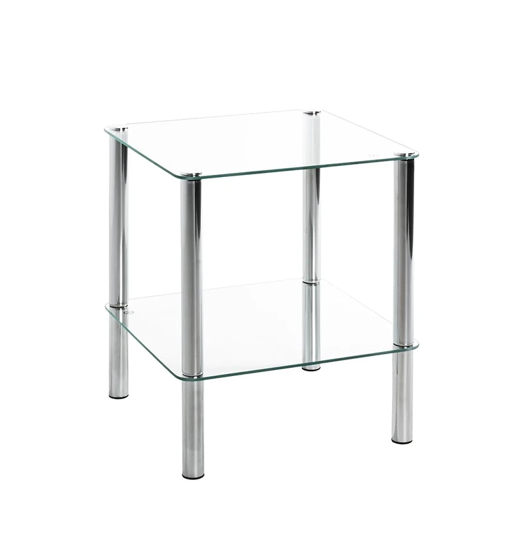 HAKU Möbel End Table Chrome, Metal, Tempered Glass - Size: W 39 x H 47 x D 39 cm, Style: Modern