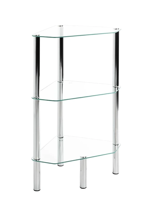 HAKU Möbel Rack Chrome, Metal, Tempered Glass - Size: W 45 cm X H 77 cm X D 32 cm, Style: Modern