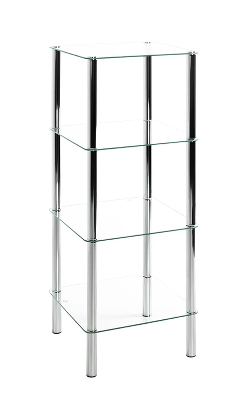 HAKU Möbel Rack Chrome, Metal, Tempered Glass - Size: W 39 cm X H 107 cm X D 39 cm, Style: Modern