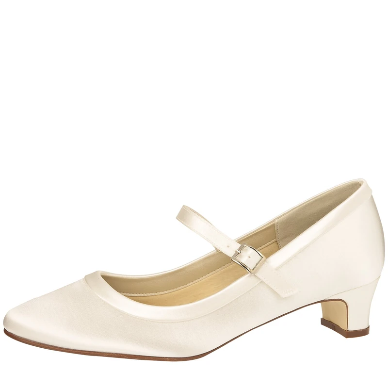 Rainbow Club Bridal Shoes Larissa - Pumps, Ivory Cream Satin, Simple, Comfortably Padded, Strap, Block Heel, Ladies' Size 35 EU (2 UK)