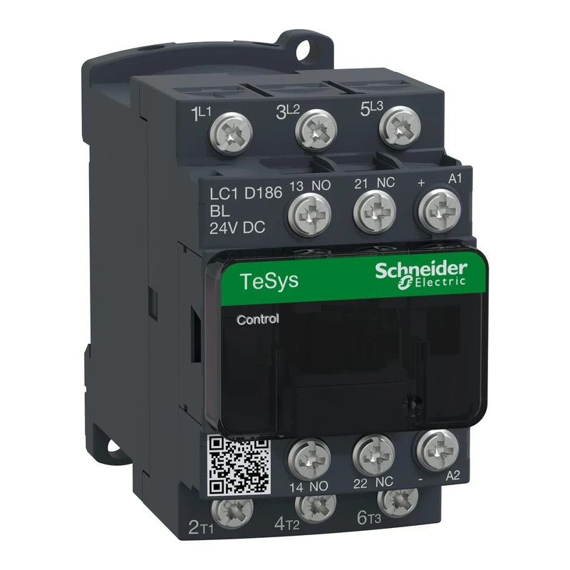 Schneider Electric TeSys Deca contactor,3P(3NO),AC-3/AC-3e,=440V 18A,24V DC low consumption coil,lug-rings,LC1D186BL