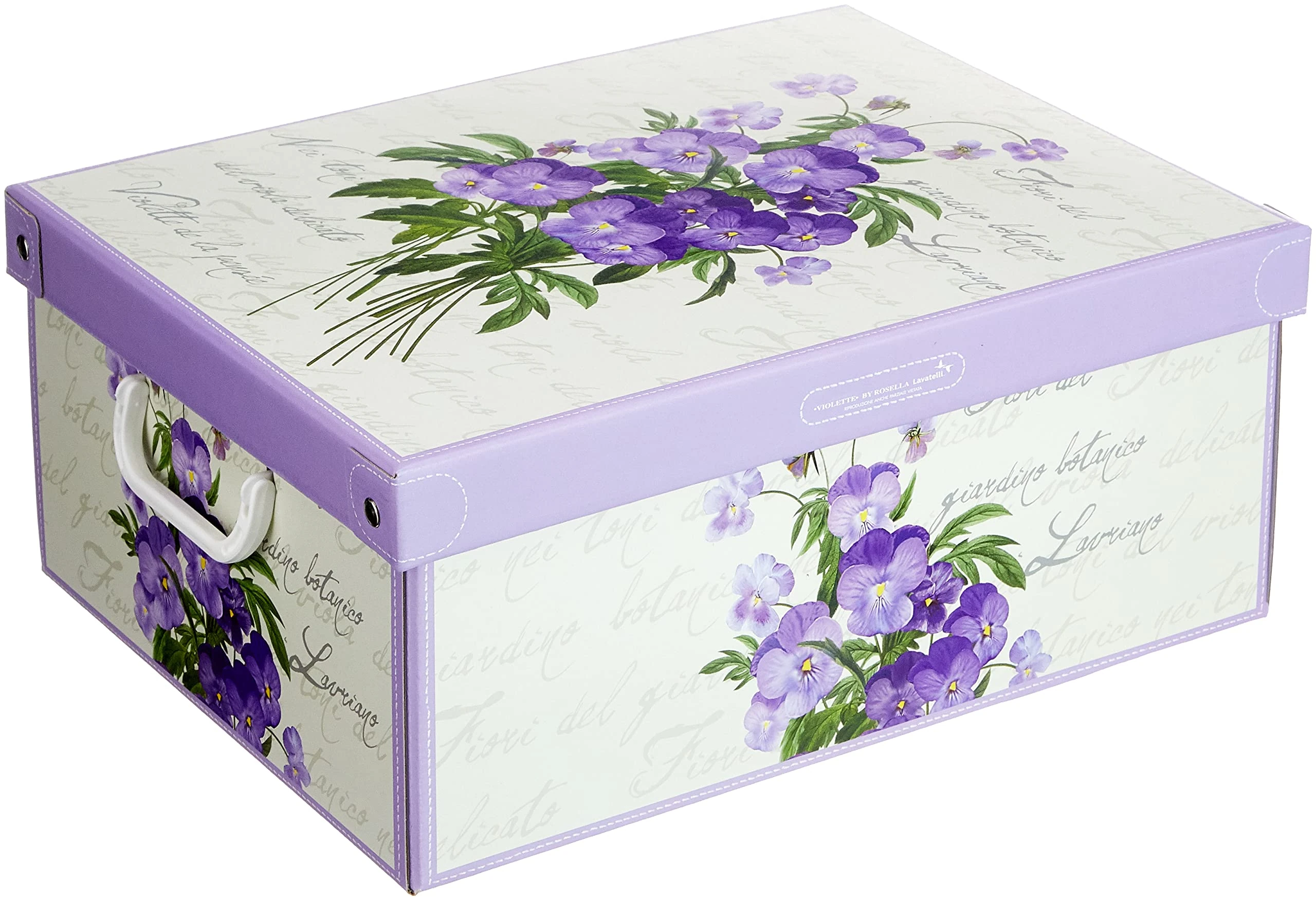 Kanguru Collection Fragrant Violet Decorative Storage Box with Handles and Lid, MEDIUM,Violets
