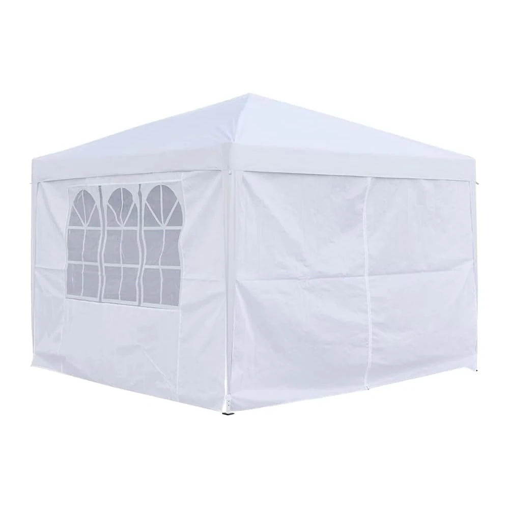 Neo 3m x 3m Waterproof Pop Up Outdoor Canopy Folding Garden Gazebo Party Tent With Sides Easy One Person Setup Instant Patio Hot Tub Beach Picnic (White)
