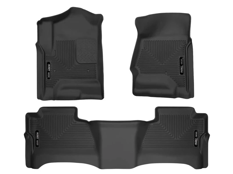 Husky Liners Weatherbeater Floor Mats | Fits 2014-2018 Chevrolet Silverado & GMC Sierra 1500 Crew Cab; 15-19 Silverado/Sierra 2500/3500 Crew Cab (Footwell Cvg) | Front & 2nd Row, 3-pc Black - 98231