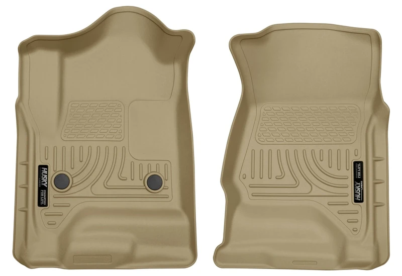 Husky Liners Weatherbeater Floor Mats | Fits Various 2014-2020 Chevrolet Silverado, GMC Sierra, Cadillac Escalade & ESV, Yukon & XL, Suburban, Tahoe (See Description) | Front Row, 2-pc Tan - 18233