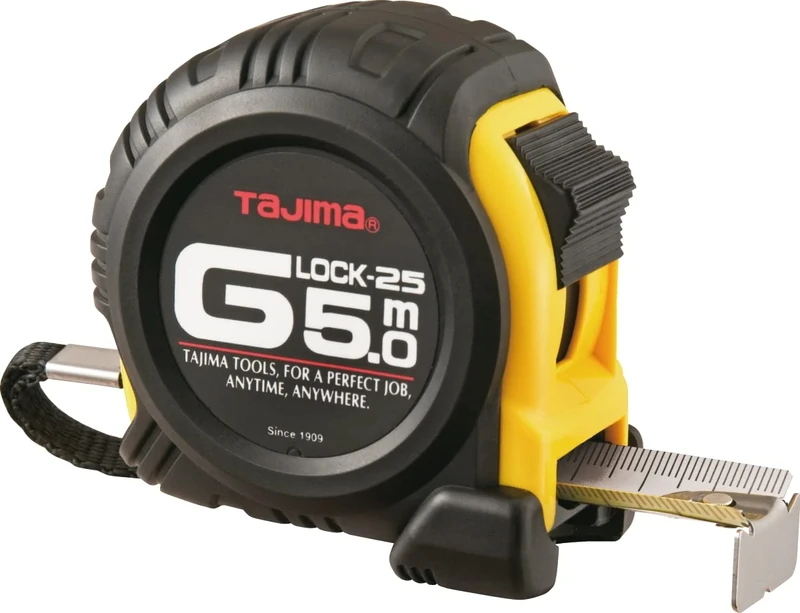 Tajima G5PA0MY "G-Lock" Measuring Tape, Black/Yellow, 10 m x 25 mm