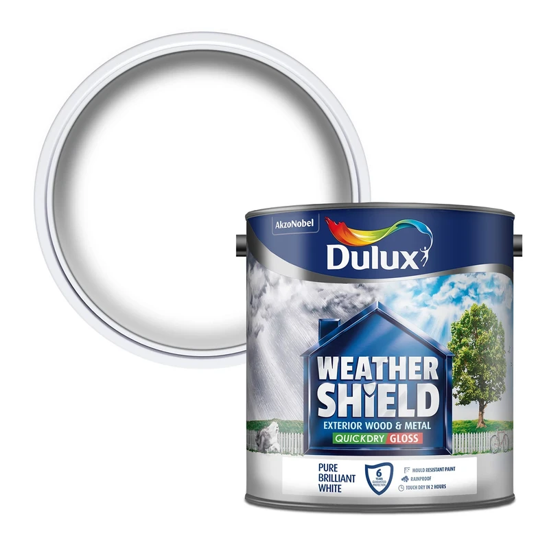 Dulux Weather Shield Quick Dry Gloss Paint, 2.5 L - Pure Brilliant White