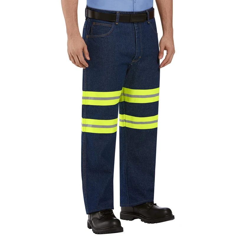Red Kap Men's Enhanced Visibility Relaxed Fit Jean, Prewash with Yellow/Green Visibility Trim, 38x34