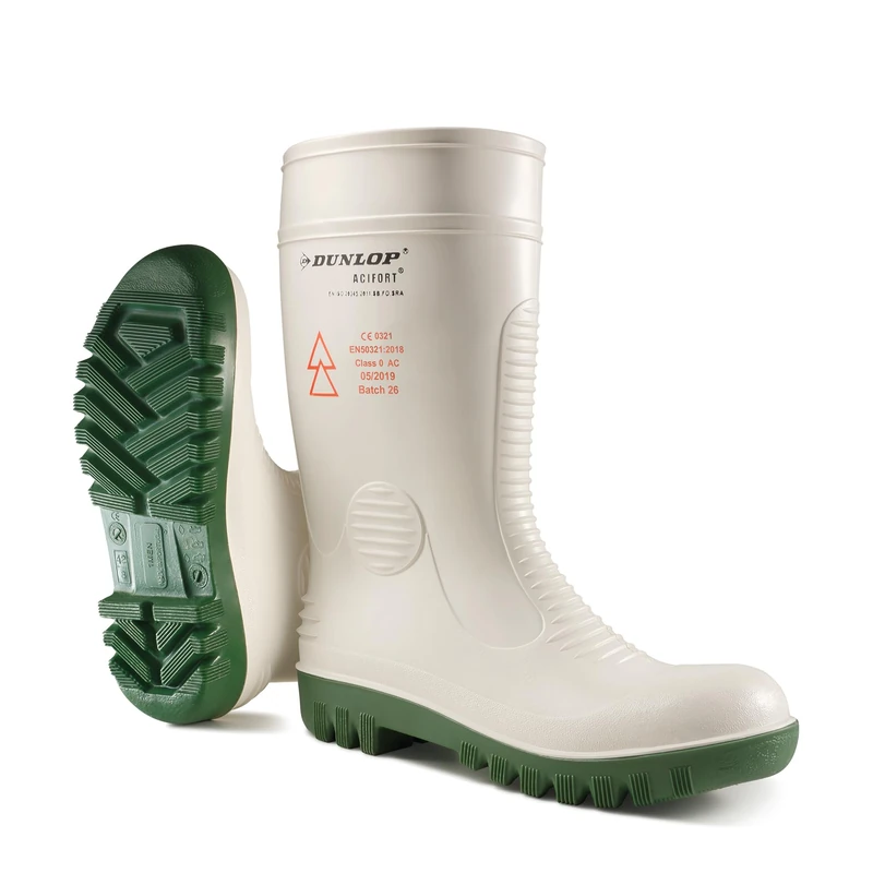 DUNLOP Acifort High Voltage Safety Wellington Boot - Unisex, Lightweight Work Wellies, Chemical and Slip Resistant, Electrical Insulation, White/Green - EU46, UK11 - Image 1