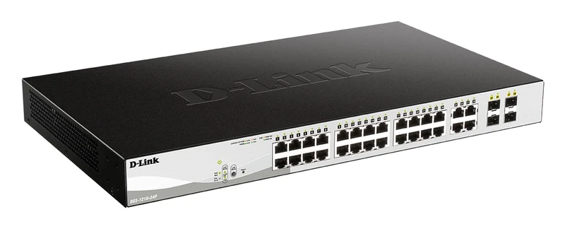 D-Link DGS-1210-24P 24-Port Gigabit PoE Smart Managed Switch with 4 SFP ports (12 x PoE ports), 193 W Power Budget, Enhanced L2 Switching and Security