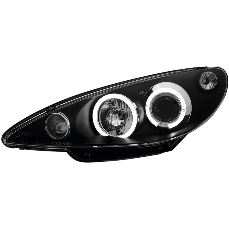 AutoStyle Set Headlights compatible with Peugeot 206 2002- incl GTi 1999- - Black - incl. Halos