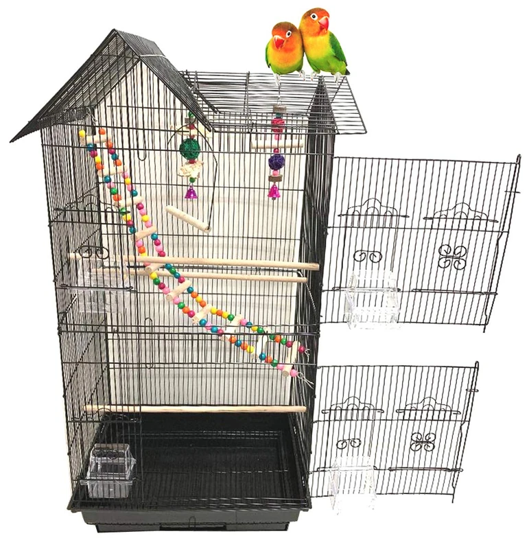 Large 3/8" Bar Clearance High Roof Top Bird Cage 18 by 14" Black