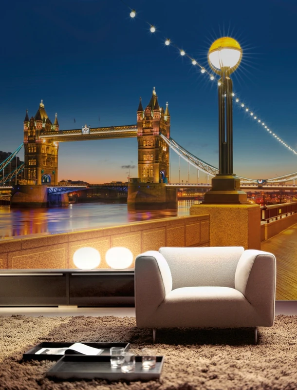 Komar Photo Wallpaper, Tower Bridge, 368 x 254 cm, Wallpaper, Wall Decoration, Wall Covering, Wall Picture, Wall Decoration, London, Landmark London, Illuminated, 8-927 - Image 1