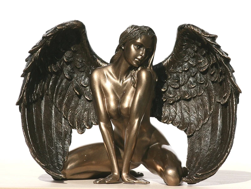 Unicorn Darts Winged Kneeling Nude Female Woman Statue Bronzed Finish