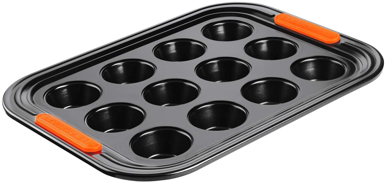Le Creuset Non-Stick Carbon Steel Bakeware 12 Cup Muffin Tray, Black, 30 cm, 46058000010000