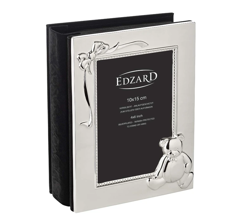 EDZARD Album Bim, children's photo album for 3,9 x 5,9 in photos, silver plated and tarnish protected, with bear decoration