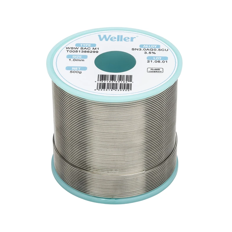 Weller WSW SAC M1 (T0051402499) Lead Free Solder Wire, Ø 1.0mm, Alloy Sn96.5Ag3.0Cu0.5, Flux Content 3.5%, 100g, Silver