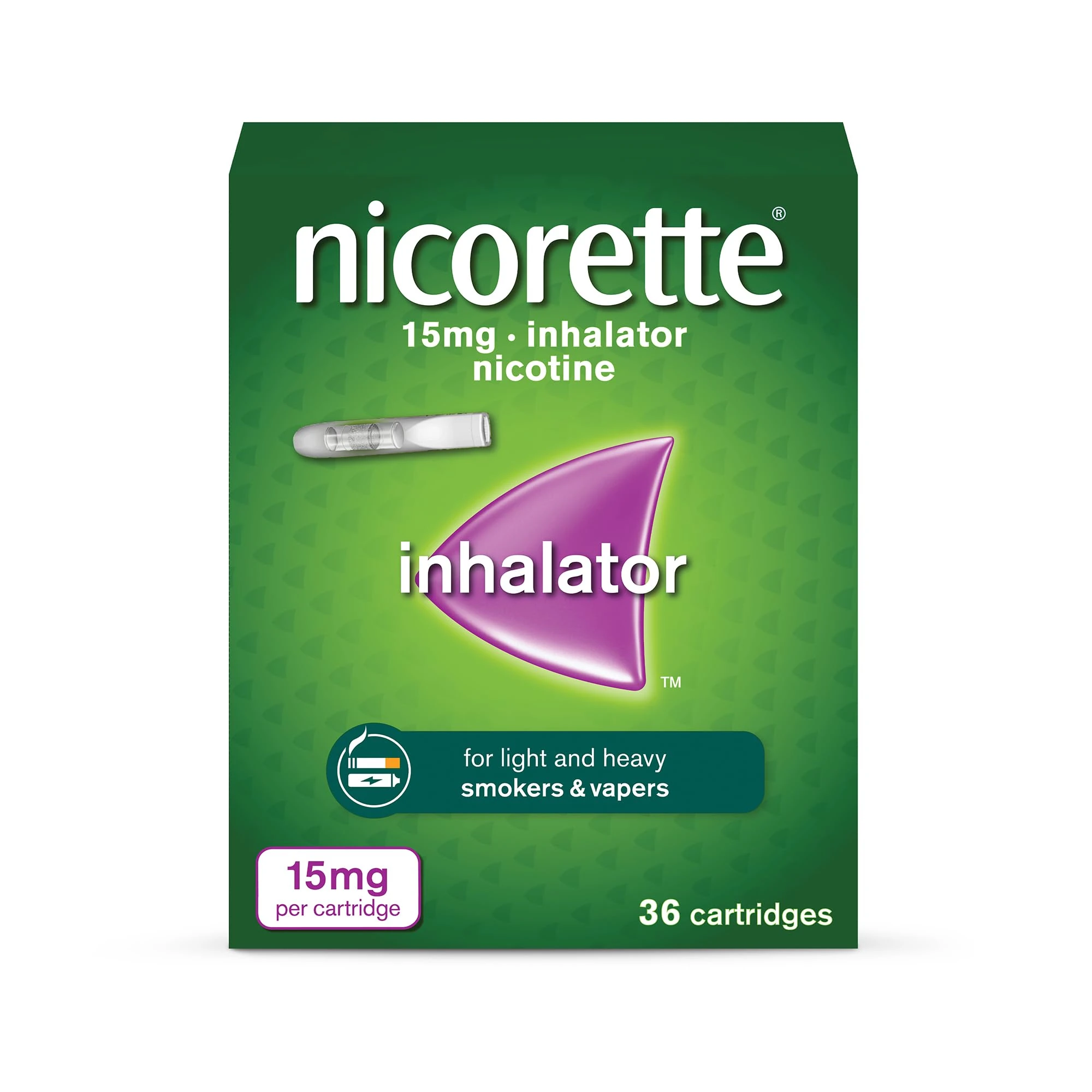Nicorette 15mg Inhalator (36 Cartridges), Discreet & Convenient Nicotine Inhaler for Quitting Smoking with replaceable cartridges, Quit Smoking Aid or Vaping Cessation Aid