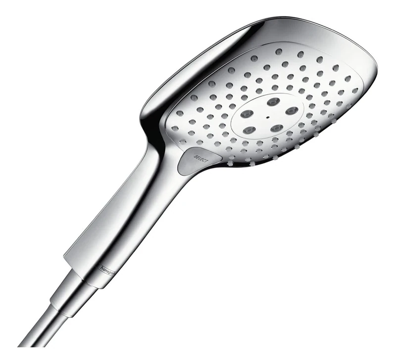 hansgrohe Raindance Select E - shower head, hand shower square (150 x 150 mm) with 3 sprays, with anti-limescale function, chrome, 26550000