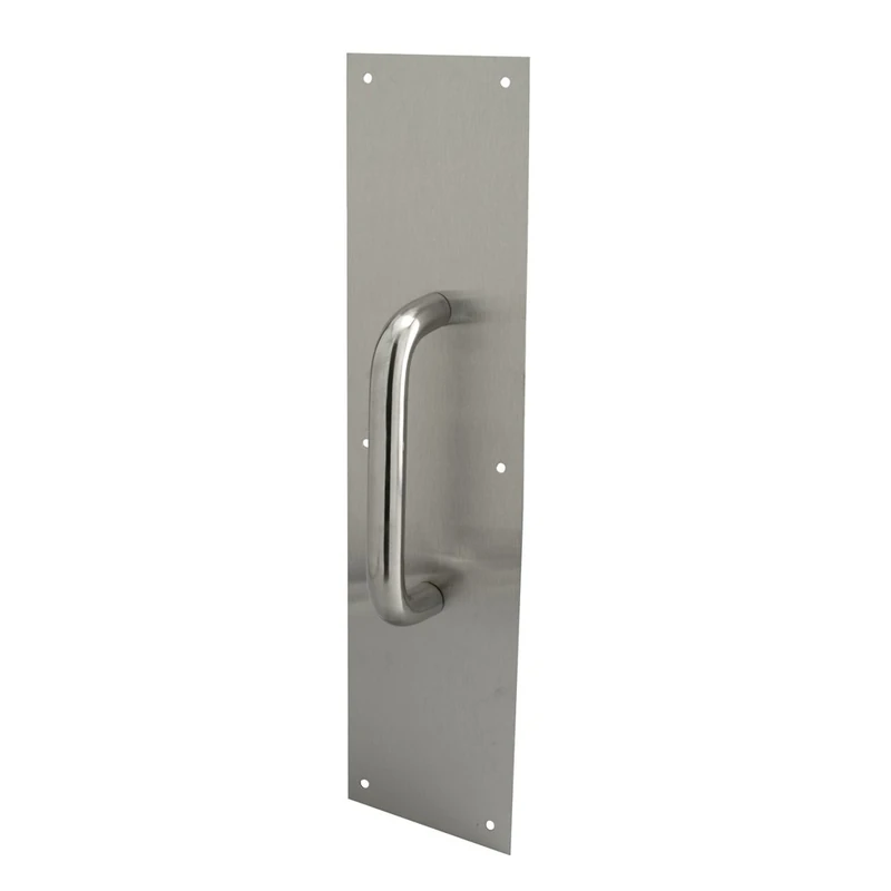 Prime-Line J 4643 Door Pull Plate with Round Handle, 4 inch x 16 inch, Stainless Steel