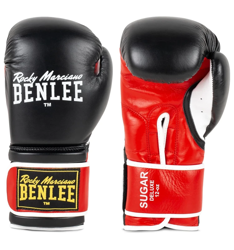 Ben Lee Rocky Marciano Sugar Deluxe Leather Boxing Gloves - Black/Red, 10 oz