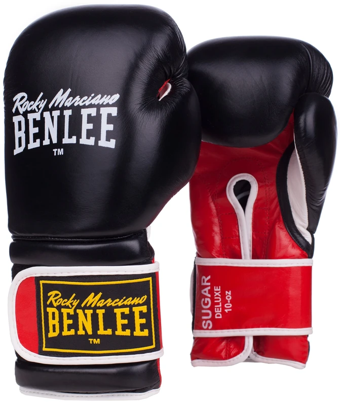 Ben Lee Rocky Marciano Sugar Deluxe Leather Boxing Gloves - Black/Red, 12 oz