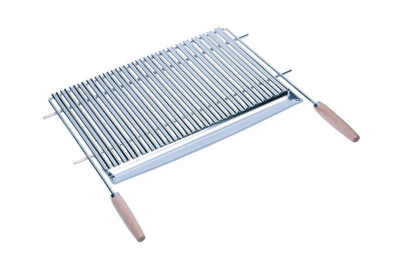 SAUVIC 02795 70 x 44 cm Cut-Out 18/8 V-Shaped Stainless Steel Grill Rack with Wooden Handles - Silver