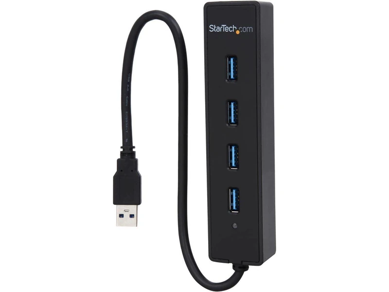 StarTech.com 4-Port USB 3.0 Hub with Built-in Cable - SuperSpeed Laptop USB Hub - Portable USB Splitter - Mini USB Hub (ST4300PBU3), Black