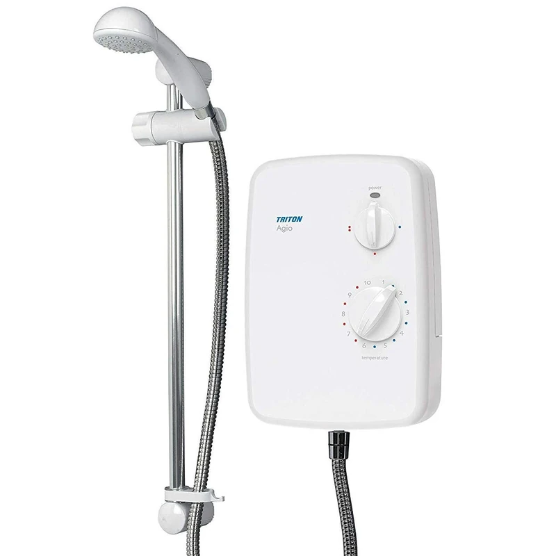 Triton Showers | Agio | Shower Electric | 8.5 KW | Triton Showers Shower I White I Electrical Showers | with Showerhead and Anti Twist Hose | Best Electric Shower Units for Bathrooms - Chrome Finish